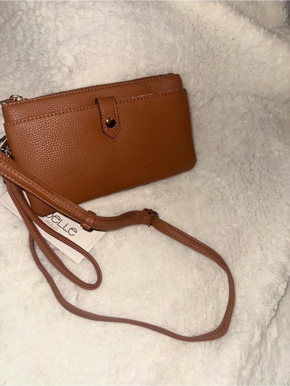 Structured Tan Pebbled Crossbody Wallet - Elle